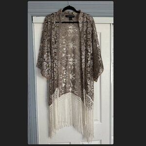 Cream Sequin Fringe Kimono